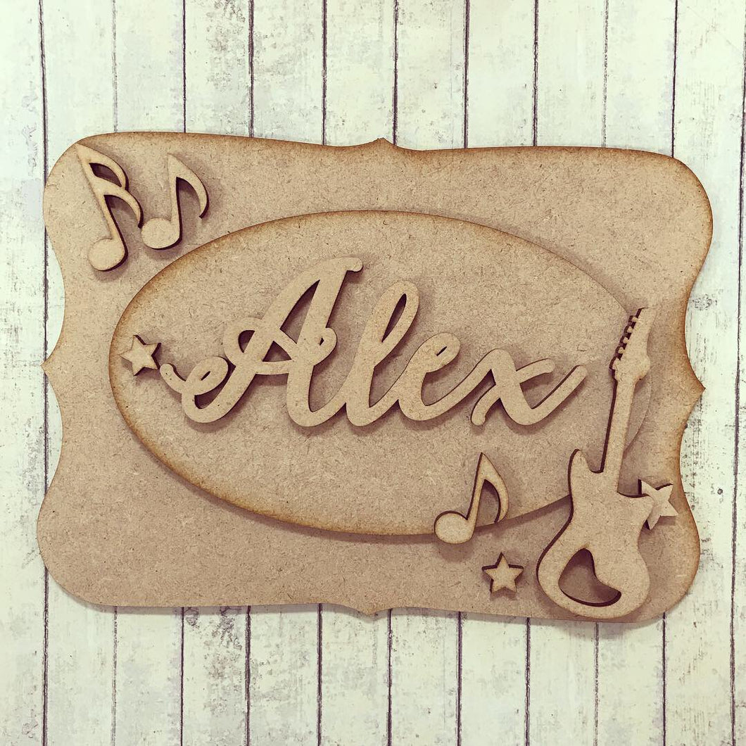 OP018 - MDF Guitar Themed Personalised Plaque - Olifantjie - Wooden - MDF - Lasercut - Blank - Craft - Kit - Mixed Media - UK