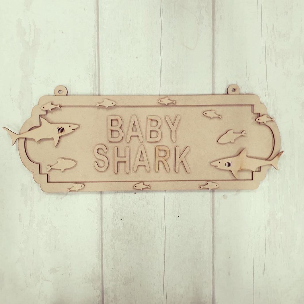 SS134 - MDF Sharks Themed Personalised Double Height  Street Sign - Olifantjie - Wooden - MDF - Lasercut - Blank - Craft - Kit - Mixed Media - UK