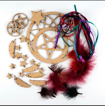 HC079- MDF Pentagram Dreamcatcher and Feather Kit - Olifantjie - Wooden - MDF - Lasercut - Blank - Craft - Kit - Mixed Media - UK