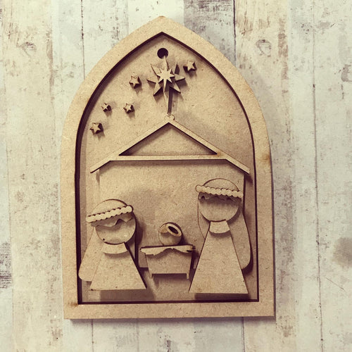 OL2671 - MDF Native Nativity Scene Layered Bauble - Olifantjie - Wooden - MDF - Lasercut - Blank - Craft - Kit - Mixed Media - UK