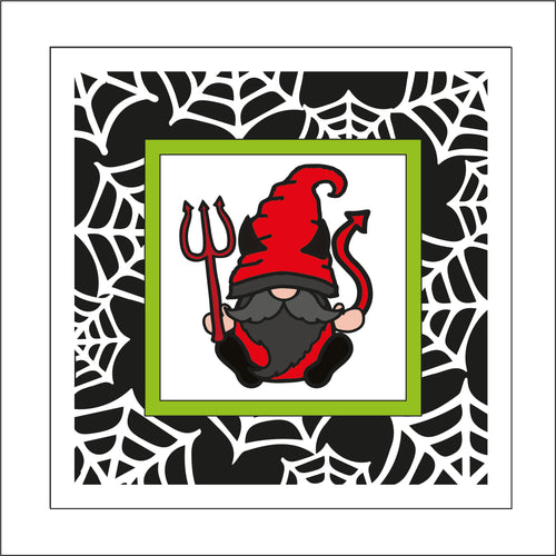 OL2268 - MDF Rattan Effect Square Plaque Halloween Gonk Doodle - Male Devil gnome - Olifantjie - Wooden - MDF - Lasercut - Blank - Craft - Kit - Mixed Media - UK