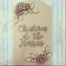 DT006 - MDF Large Hanging Door Tag / Luggage - Full Poinsettia & Holly Corners - Olifantjie - Wooden - MDF - Lasercut - Blank - Craft - Kit - Mixed Media - UK