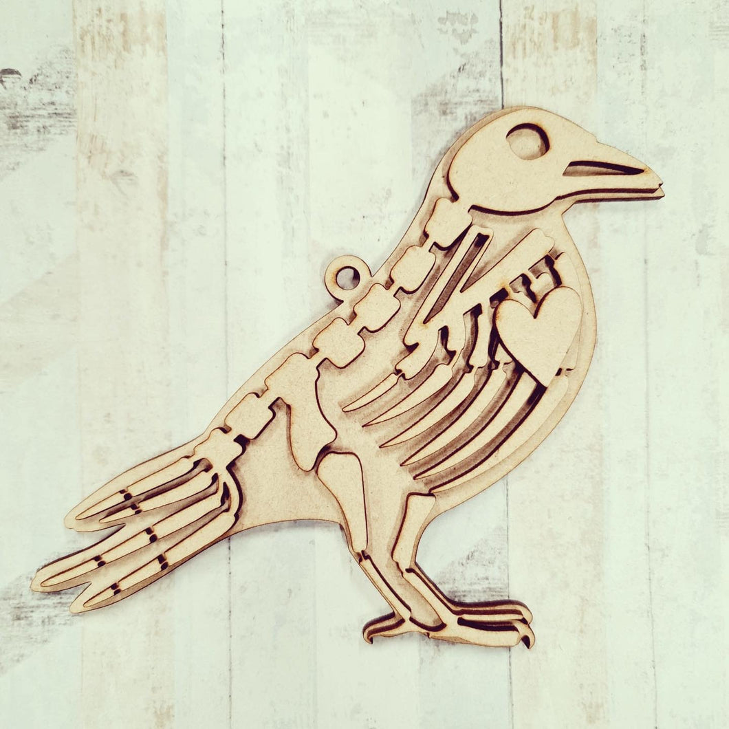 SJ463 - MDF Skeleton Bones Halloween Hanging Bauble - Raven / Crow - Olifantjie - Wooden - MDF - Lasercut - Blank - Craft - Kit - Mixed Media - UK