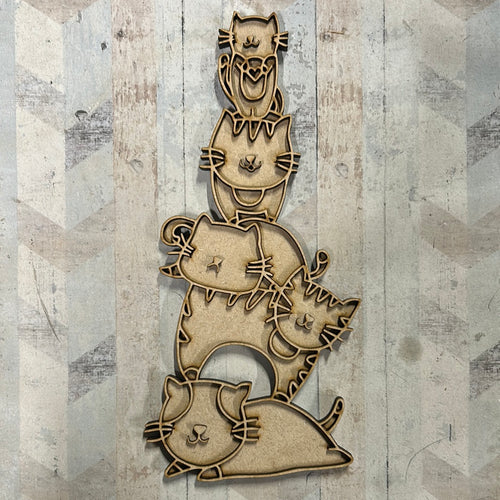 OL2899 - MDF doodle stacked cats! - Olifantjie - Wooden - MDF - Lasercut - Blank - Craft - Kit - Mixed Media - UK