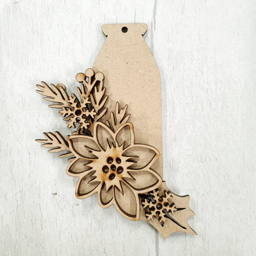 Sale OL726 - MDF Mini Milk bottle - Christmas Poinsettia - Olifantjie - Wooden - MDF - Lasercut - Blank - Craft - Kit - Mixed Media - UK