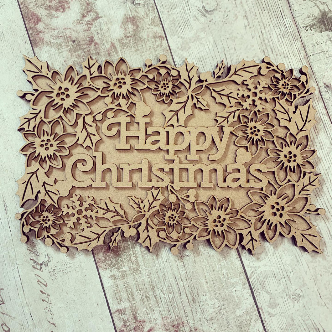 CH210 - MDF Layered Christmas Word Art Plaque - Happy Christmas - Olifantjie - Wooden - MDF - Lasercut - Blank - Craft - Kit - Mixed Media - UK