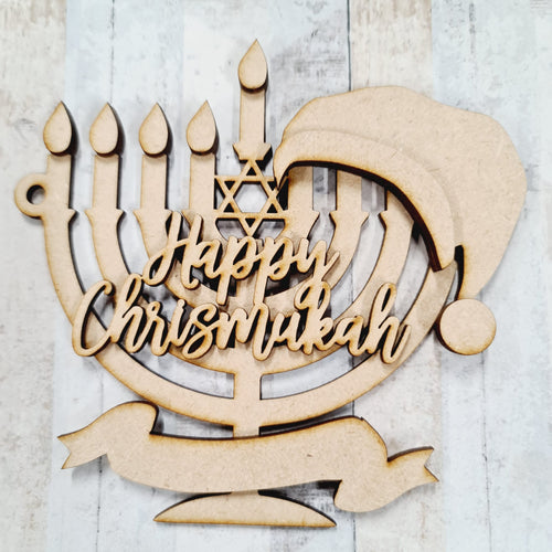 Sale OL1073 - MDF ‘Happy Chrismukah’ hanging Bauble - Olifantjie - Wooden - MDF - Lasercut - Blank - Craft - Kit - Mixed Media - UK
