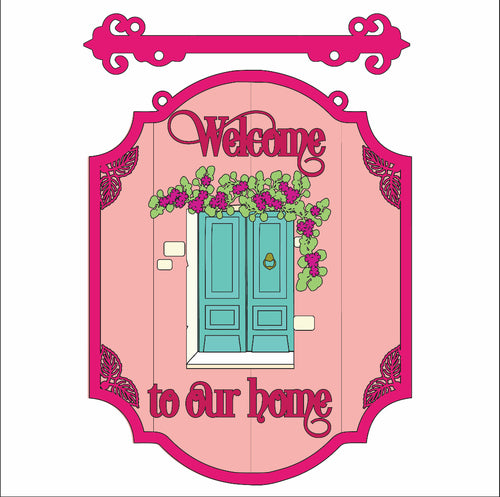 OL3006 - MDF Farmhouse Front Door Scene - Hanging layered Sign  -  Style 2 - Olifantjie - Wooden - MDF - Lasercut - Blank - Craft - Kit - Mixed Media - UK