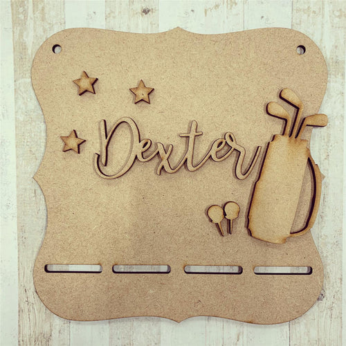 BH032 - MDF Golf Themed - Medal / Bow Holder - Personalised & Choice of Shape - Olifantjie - Wooden - MDF - Lasercut - Blank - Craft - Kit - Mixed Media - UK
