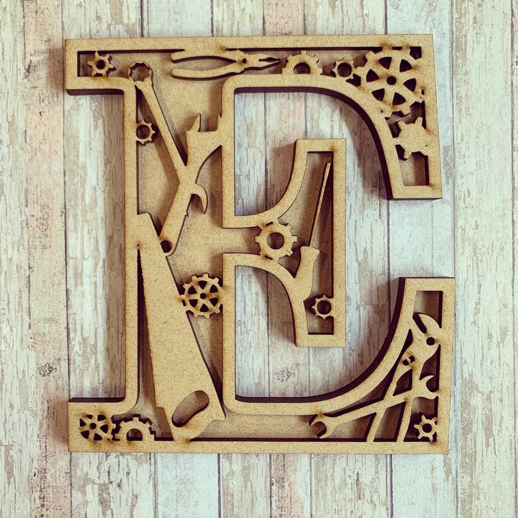 DL036 - MDF Tools Themed Layered Letter (without name) - Olifantjie - Wooden - MDF - Lasercut - Blank - Craft - Kit - Mixed Media - UK