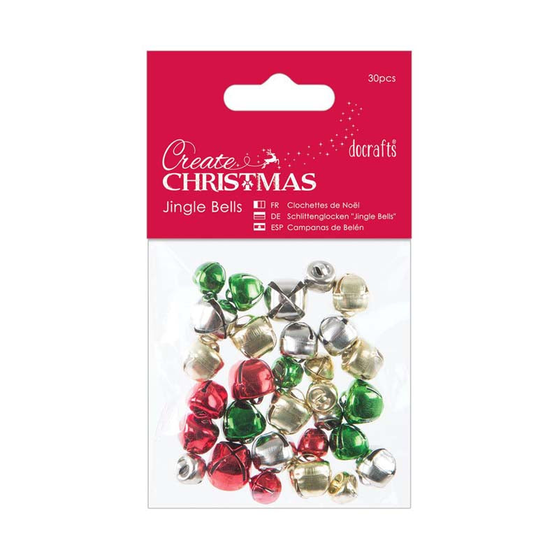 30pk  Mixed Jingle Bells - Mixed Colours - Olifantjie - Wooden - MDF - Lasercut - Blank - Craft - Kit - Mixed Media - UK