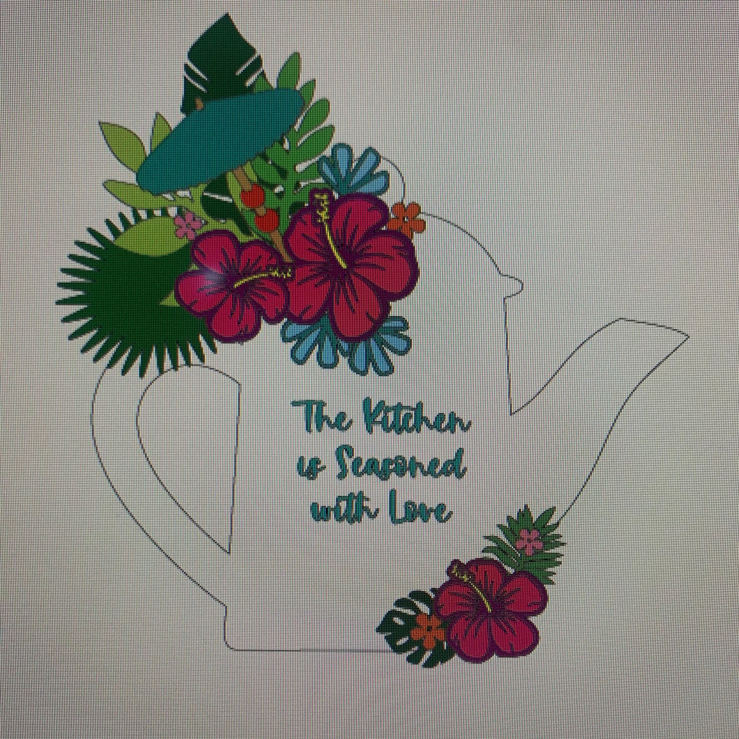 OL761 - MDF Personalised (upto 3 lines) Large Floral Tall Teapot - Tropical - Olifantjie - Wooden - MDF - Lasercut - Blank - Craft - Kit - Mixed Media - UK