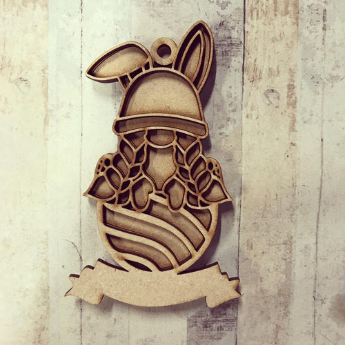 OL2799 - MDF Easter Doodle Hanging - Female Rabbit Gnome Egg  - with or without banner - Olifantjie - Wooden - MDF - Lasercut - Blank - Craft - Kit - Mixed Media - UK