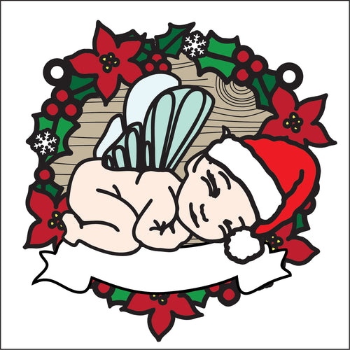 OL2771 - MDF Christmas Baby Fairy doodle Large Holly Wreath Plaque - Olifantjie - Wooden - MDF - Lasercut - Blank - Craft - Kit - Mixed Media - UK
