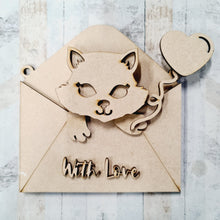 OL1255 - MDF Layered Envelope - Optional Hanging - Cat  - Heart Balloon - Olifantjie - Wooden - MDF - Lasercut - Blank - Craft - Kit - Mixed Media - UK