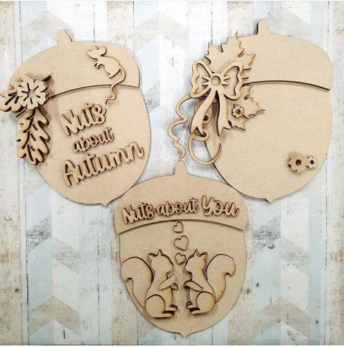 Sale OL839 - MDF Layered Acorns - choice of options or all three - Olifantjie - Wooden - MDF - Lasercut - Blank - Craft - Kit - Mixed Media - UK