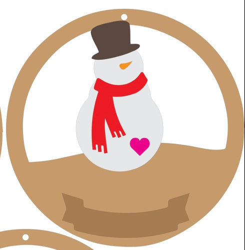 CH134 - MDF & Acrylic Snowman Circle Bauble - Olifantjie - Wooden - MDF - Lasercut - Blank - Craft - Kit - Mixed Media - UK