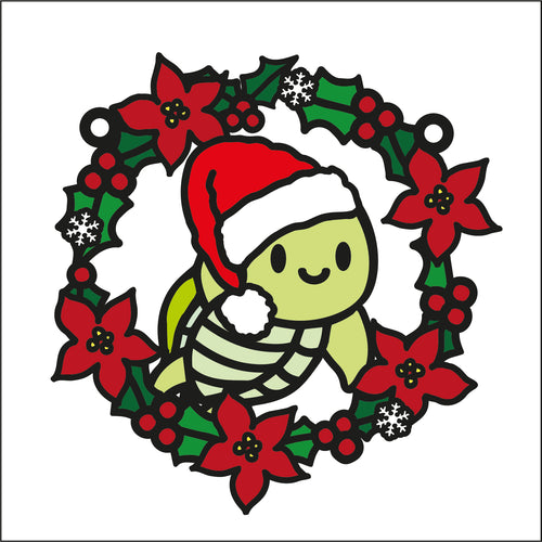 OL2733 - MDF Christmas Turtle doodle Holly Bauble - Olifantjie - Wooden - MDF - Lasercut - Blank - Craft - Kit - Mixed Media - UK