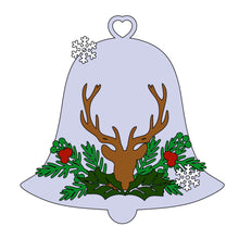 CH367 - MDF Stag Head Themed Hanging Bell Bauble - Olifantjie - Wooden - MDF - Lasercut - Blank - Craft - Kit - Mixed Media - UK
