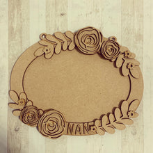 OV001 - MDF Oval Rose Themed Photo Frame With Hanging - Olifantjie - Wooden - MDF - Lasercut - Blank - Craft - Kit - Mixed Media - UK