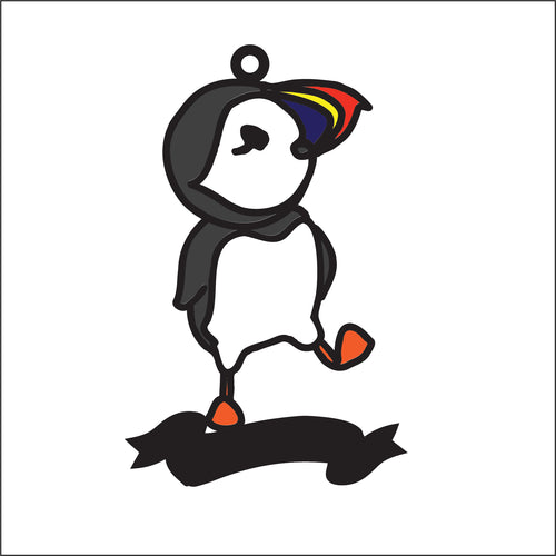 OL2767 - MDF Puffin Doodle Hanging - style 2 - with or without banner - Olifantjie - Wooden - MDF - Lasercut - Blank - Craft - Kit - Mixed Media - UK