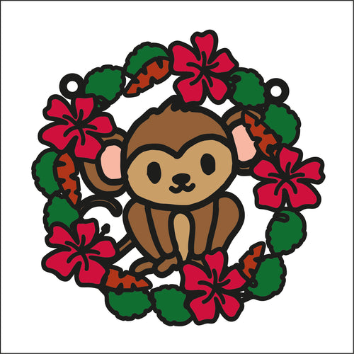OL2721 - MDF Jungle Monkey doodle Floral hanging Bauble - Olifantjie - Wooden - MDF - Lasercut - Blank - Craft - Kit - Mixed Media - UK