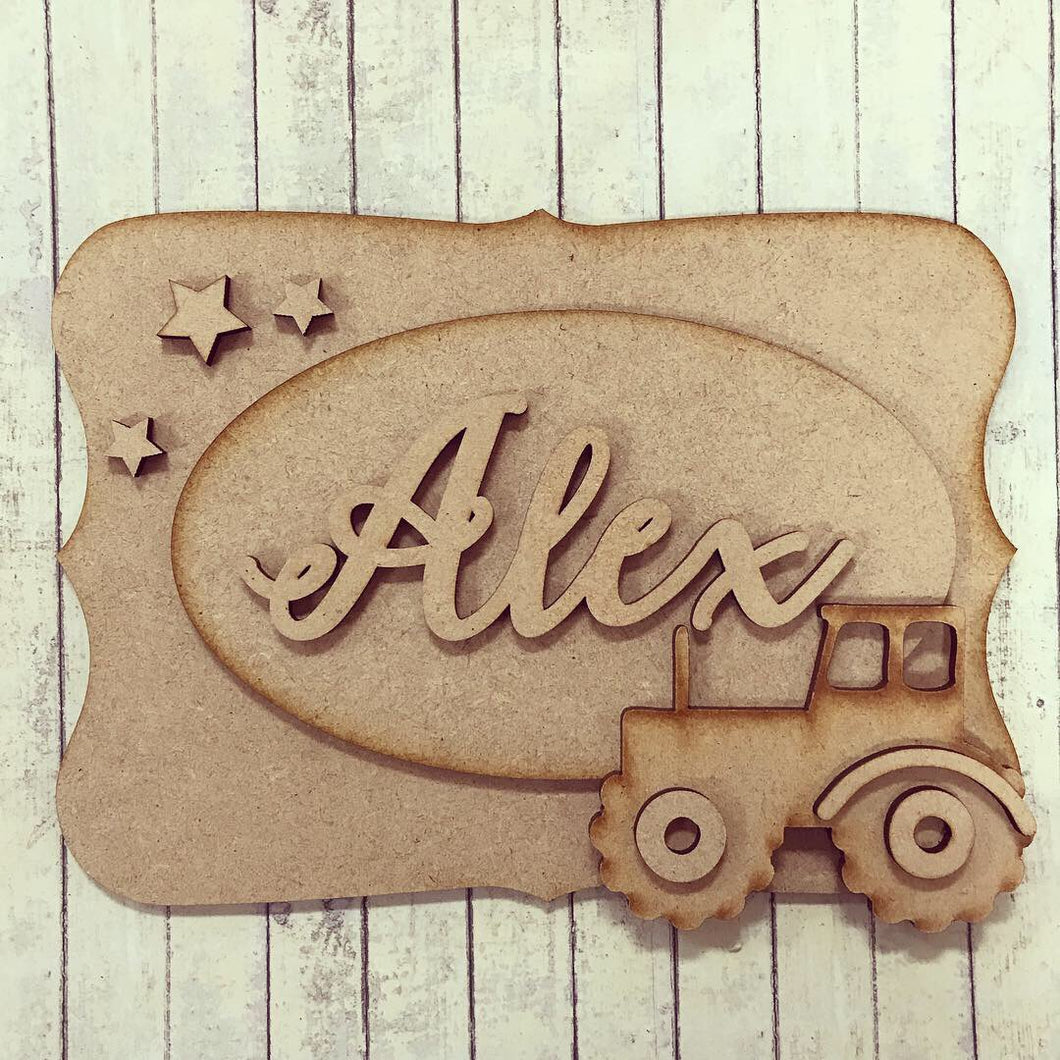OP014 - MDF Tractor Themed Personalised Plaque - Olifantjie - Wooden - MDF - Lasercut - Blank - Craft - Kit - Mixed Media - UK