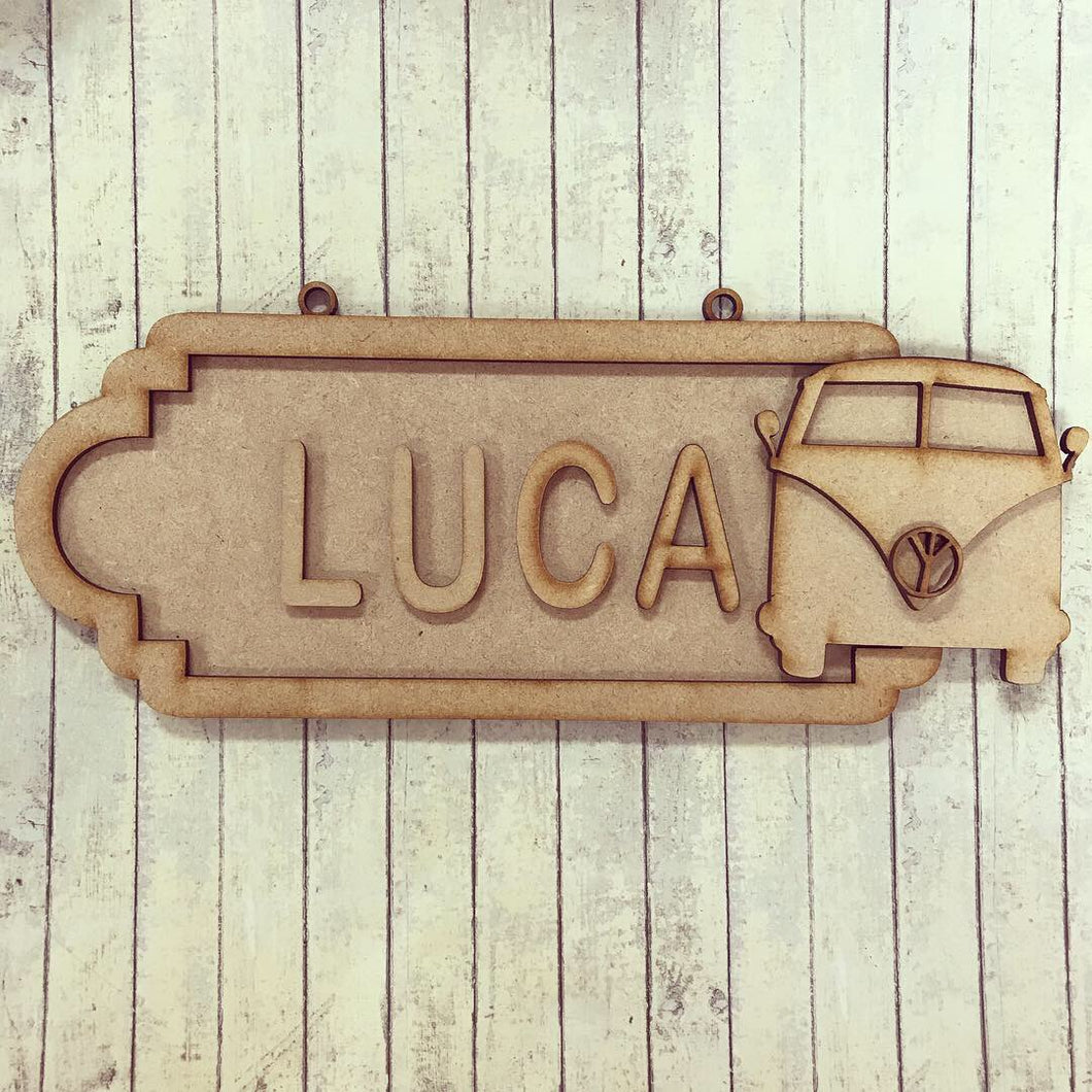 SS068 - MDF Camper Van Theme Personalised Street Sign - Small (6 letters) - Olifantjie - Wooden - MDF - Lasercut - Blank - Craft - Kit - Mixed Media - UK