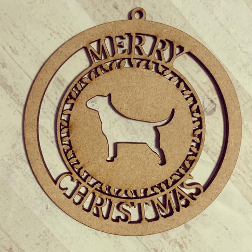 OL362 - English Bull Terrier Themed MDF or Birch Bauble - Olifantjie - Wooden - MDF - Lasercut - Blank - Craft - Kit - Mixed Media - UK