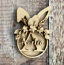 OL1187 - MDF Personalised Floral Easter Bunny Initial Hanging Bauble - Olifantjie - Wooden - MDF - Lasercut - Blank - Craft - Kit - Mixed Media - UK
