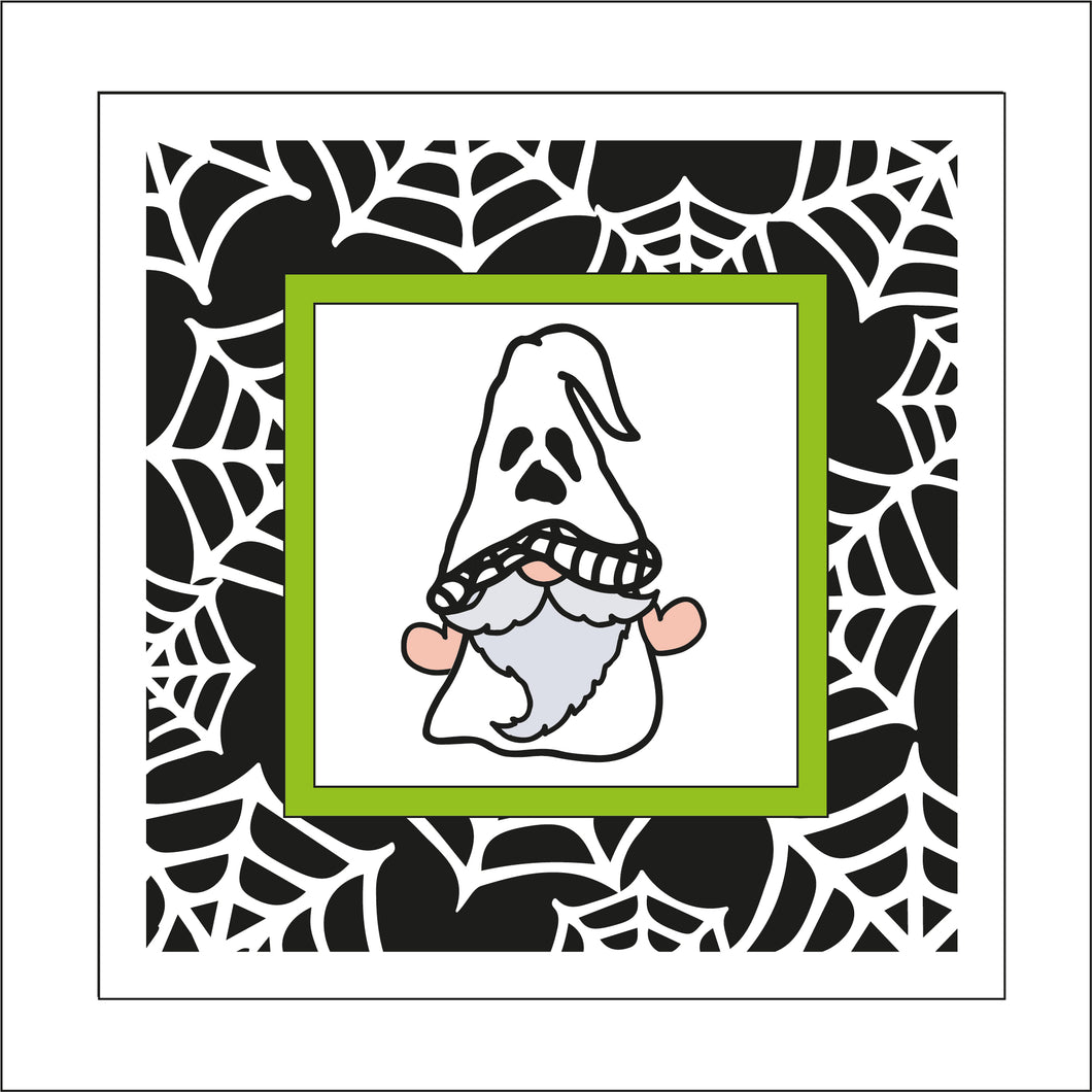 OL2275 - MDF Rattan Effect Square Plaque Halloween Gonk Doodle - Male Ghost gnome - Olifantjie - Wooden - MDF - Lasercut - Blank - Craft - Kit - Mixed Media - UK
