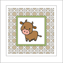 OL1754 - MDF Rattan effect square plaque with farm doodle - Cow 1 - Olifantjie - Wooden - MDF - Lasercut - Blank - Craft - Kit - Mixed Media - UK
