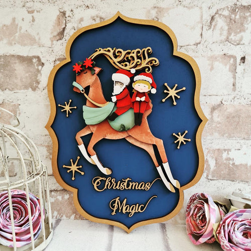 CH431 - MDF Sarah Jane Retro Reindeer Couple Plaque - Olifantjie - Wooden - MDF - Lasercut - Blank - Craft - Kit - Mixed Media - UK