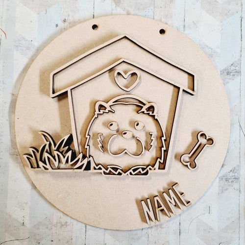 DN006 - MDF Dog Kennel Doodles - Round Personalised Layered Plaque- Style 1 - Olifantjie - Wooden - MDF - Lasercut - Blank - Craft - Kit - Mixed Media - UK