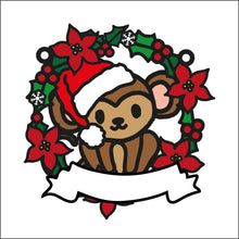 OL2714  - MDF Christmas Monkey doodle Holly Bauble - Olifantjie - Wooden - MDF - Lasercut - Blank - Craft - Kit - Mixed Media - UK