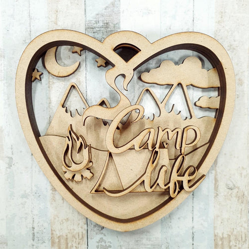 SJ435 - MDF Camp life hanging heart Kit - Olifantjie - Wooden - MDF - Lasercut - Blank - Craft - Kit - Mixed Media - UK