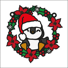 OL2730 - MDF Christmas Arctic Penguin 1  doodle Holly Bauble - Olifantjie - Wooden - MDF - Lasercut - Blank - Craft - Kit - Mixed Media - UK