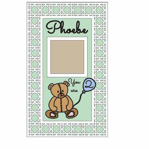OL1589 - MDF Rectangle Rattan Doodle Birthday Personalised Photo frame Plaque ‘you are…’ - Teddy theme - Olifantjie - Wooden - MDF - Lasercut - Blank - Craft - Kit - Mixed Media - UK