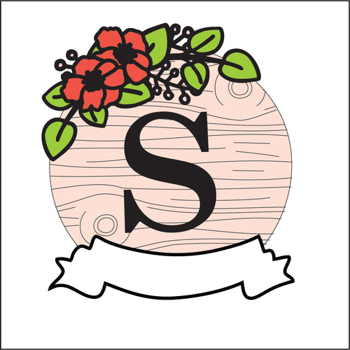 OL2791 - MDF Floral Pretty Doodle Table Name Setting  - Place card with initial - Olifantjie - Wooden - MDF - Lasercut - Blank - Craft - Kit - Mixed Media - UK