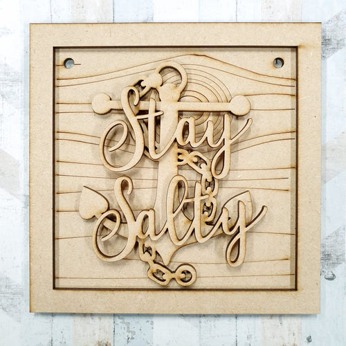 OL629 - MDF Square ‘Stay Salty ’ Anchor driftwood sign - Olifantjie - Wooden - MDF - Lasercut - Blank - Craft - Kit - Mixed Media - UK