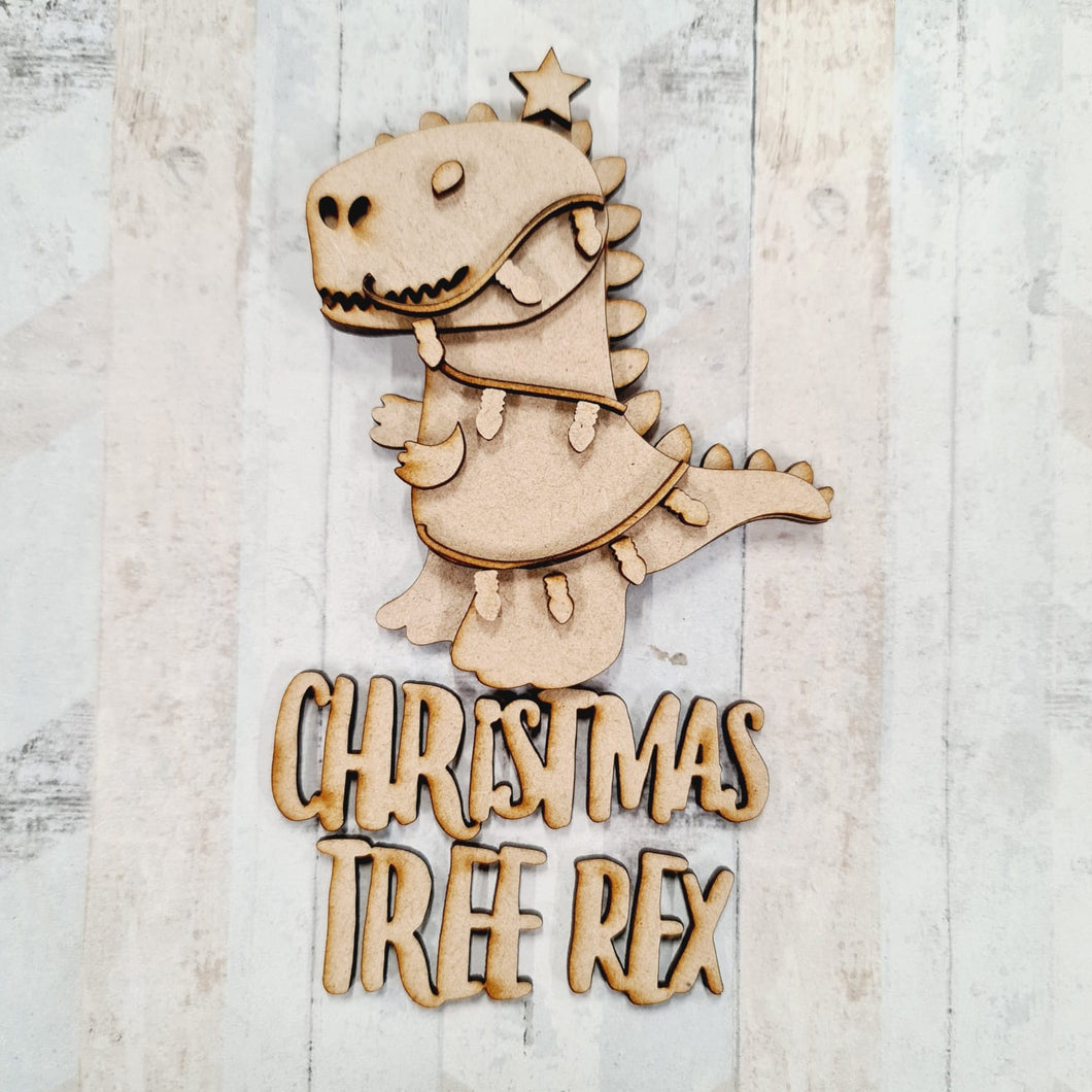 OL1067  - MDF Dinosaur Christmas Tree Rex Kit - Olifantjie - Wooden - MDF - Lasercut - Blank - Craft - Kit - Mixed Media - UK