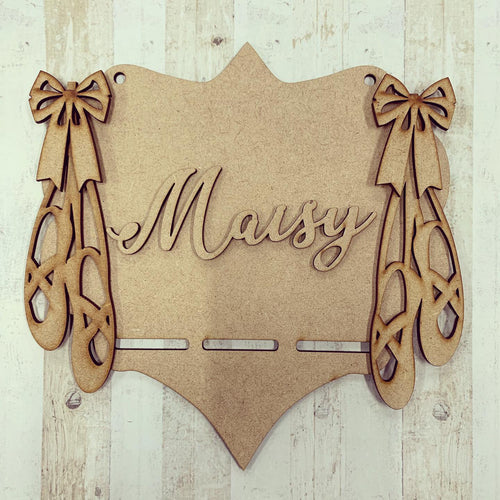 BH026 - MDF Ballet Shoes Themed - Medal / Bow Holder - Personalised & Choice of Shape - Olifantjie - Wooden - MDF - Lasercut - Blank - Craft - Kit - Mixed Media - UK