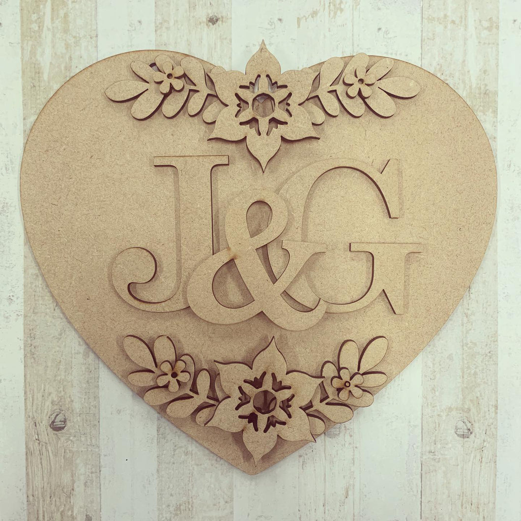 HH012- MDF Personalised Floral Heart Hanging - Olifantjie - Wooden - MDF - Lasercut - Blank - Craft - Kit - Mixed Media - UK