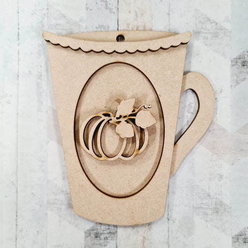 SJ481 - MDF Cup Bauble Hanging Decoration  Sarah Jane design - tall pumpkin - Olifantjie - Wooden - MDF - Lasercut - Blank - Craft - Kit - Mixed Media - UK