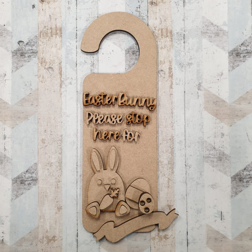DH003 - Door Hanger - Easter Bunny Please Stop Here For - Olifantjie - Wooden - MDF - Lasercut - Blank - Craft - Kit - Mixed Media - UK