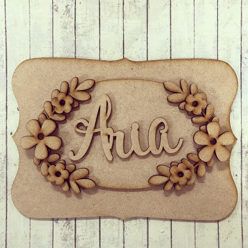 OP009 - MDF Floral Themed Personalised Plaque - Olifantjie - Wooden - MDF - Lasercut - Blank - Craft - Kit - Mixed Media - UK