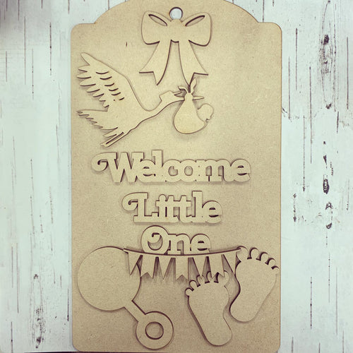 DT009 - MDF Large Hanging Door Tag / Luggage Label - New baby - Olifantjie - Wooden - MDF - Lasercut - Blank - Craft - Kit - Mixed Media - UK