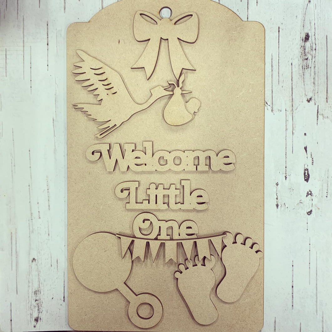 DT009 - MDF Large Hanging Door Tag / Luggage Label - New baby - Olifantjie - Wooden - MDF - Lasercut - Blank - Craft - Kit - Mixed Media - UK