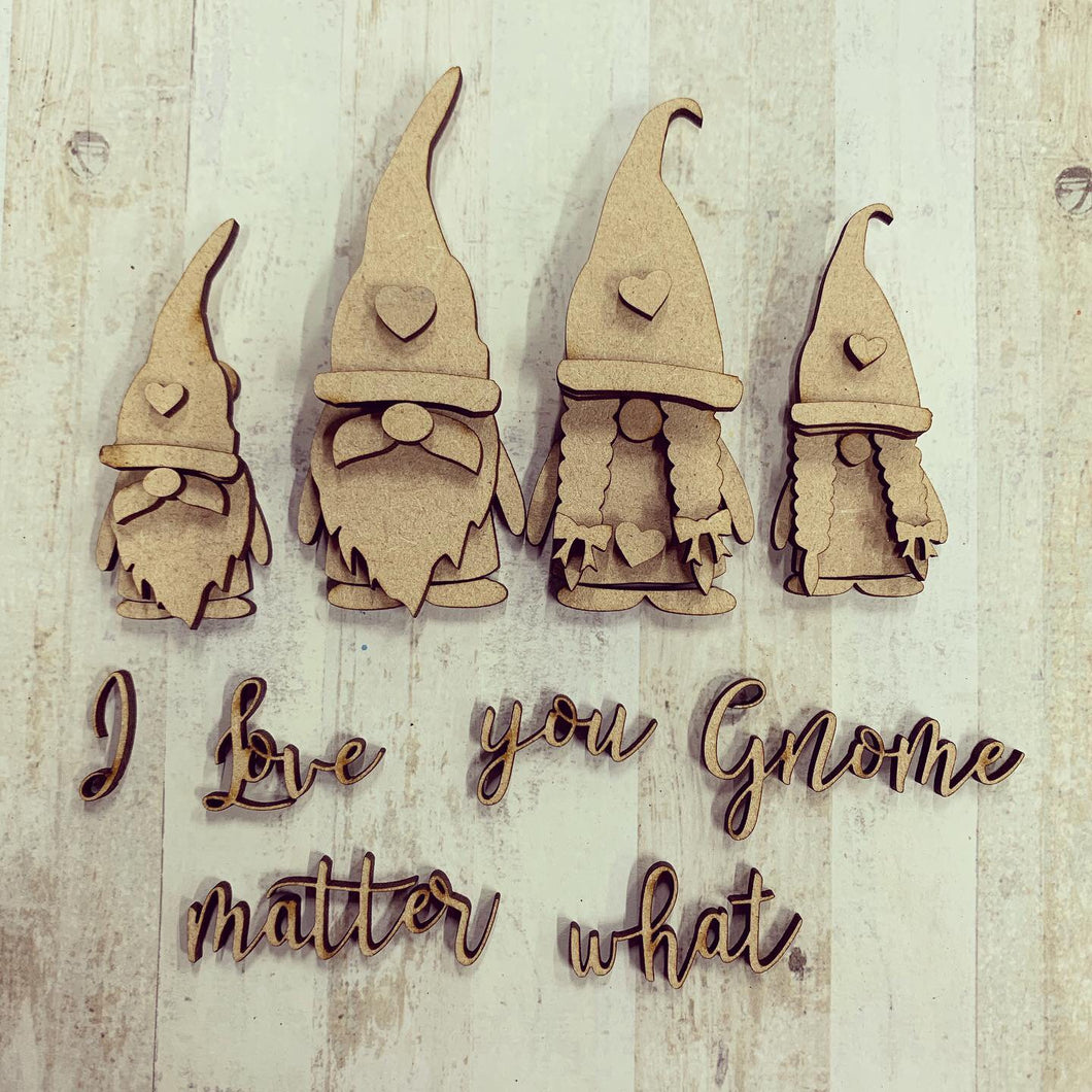 GN006 - MDF Gnome Family Set - I Love you Gnome matter what - Olifantjie - Wooden - MDF - Lasercut - Blank - Craft - Kit - Mixed Media - UK