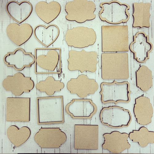 AO001 - Set of 15 Frames & Inners (total of 30 pieces) - Olifantjie - Wooden - MDF - Lasercut - Blank - Craft - Kit - Mixed Media - UK